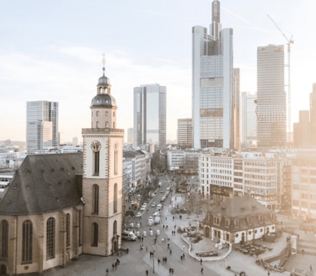Frankfurt skyline with the Hauptwache church in the foreground