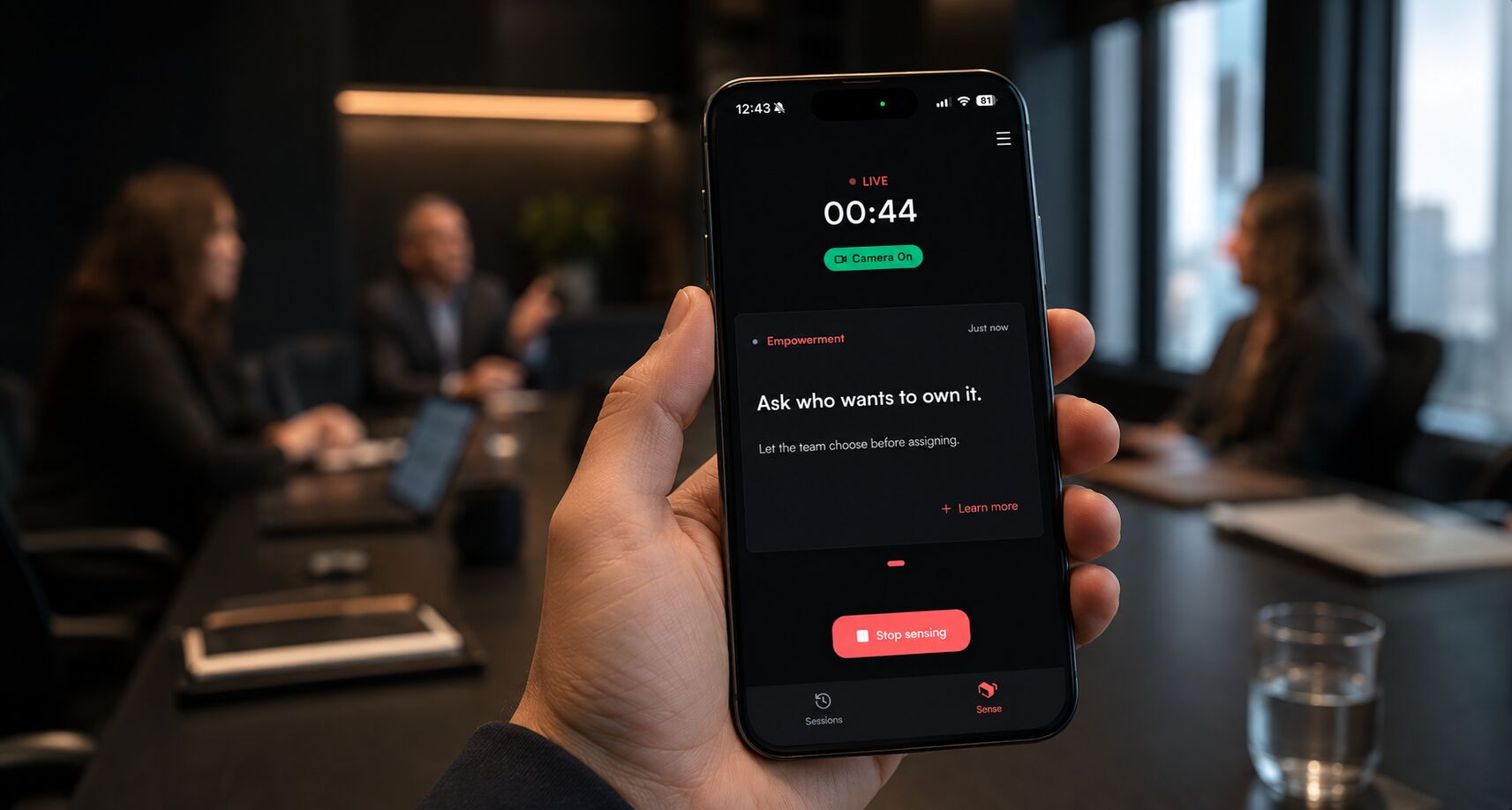 Commander live guidance on a phone in a meeting: ask who wants to own it.